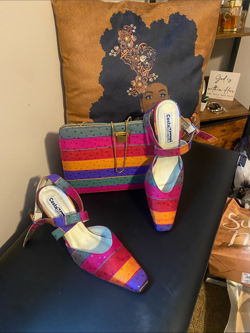 Costa Blanca Striped Rainbow Ankle-Strap Pumps